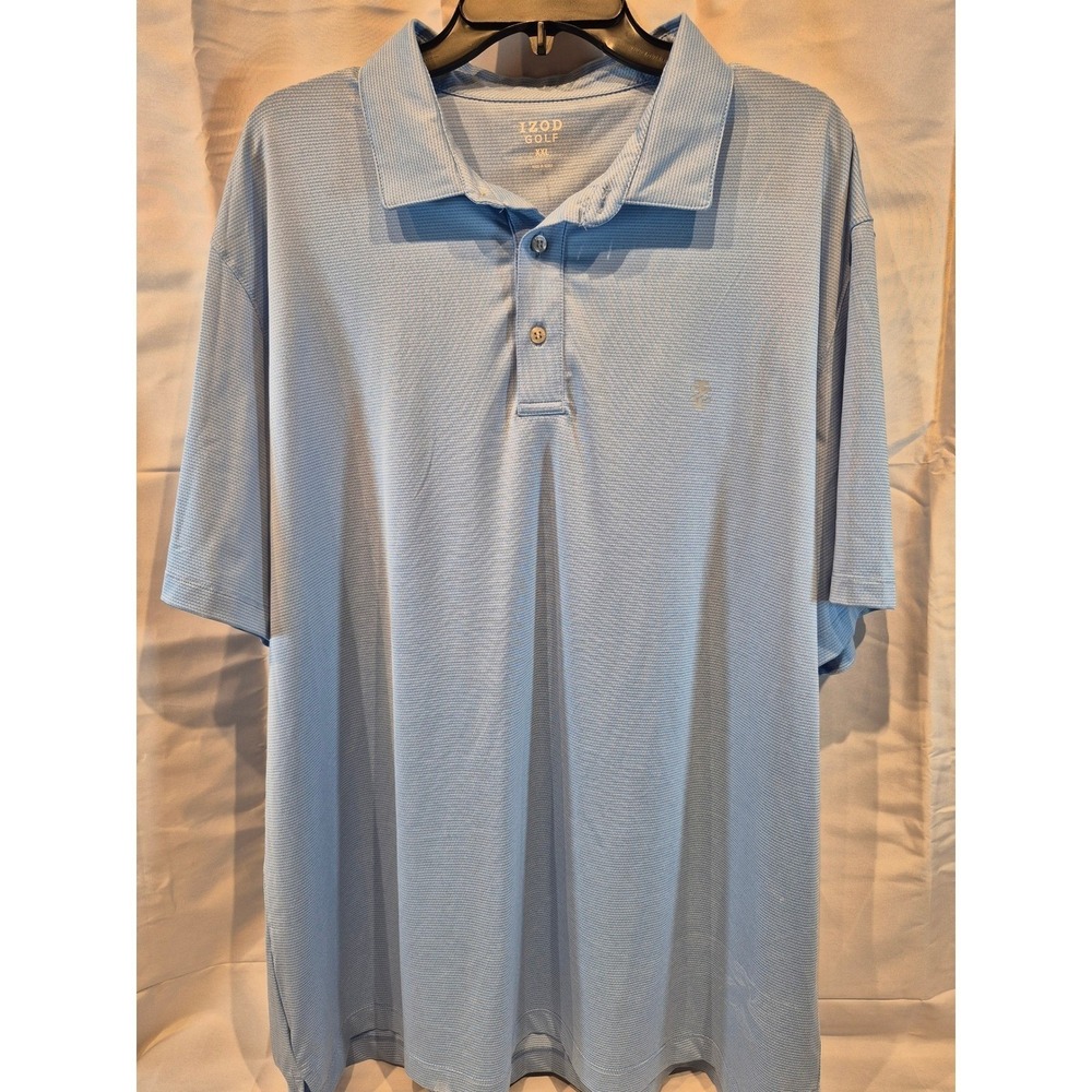 IZOD GOLF Mens XXL‎ Blue Striped Performance Polo Shirt Short Sleeve